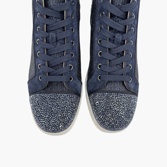 Christian Louboutin Louis Strass Sneaker Size 39 US 9 Navy Blue High Top Crystal - Picture 3 of 14